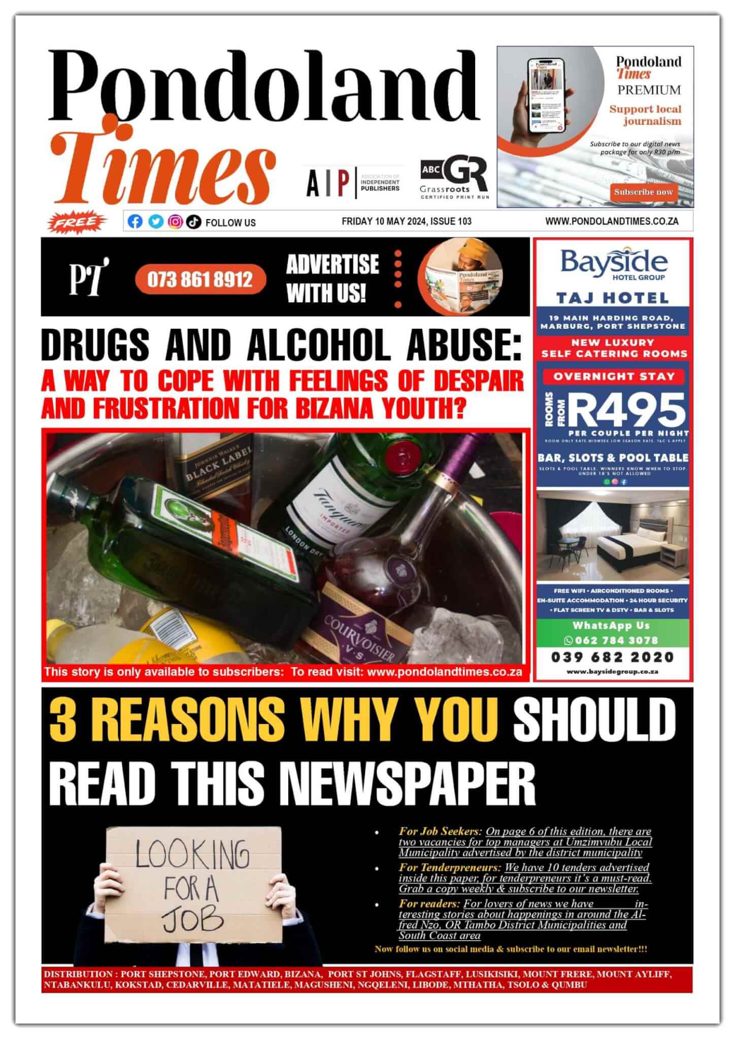 Pondoland times is an award winning community newspaper in Bizana, this image is the front page of edition number 103