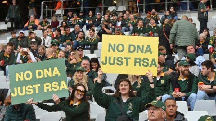 No DNA, Just RSA! Springbok fans in Cape Town during the South Africa vs all blacks test match at the DHL stadium. Picture: Ayanda Ndamane/ Independent newspapers