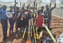 Makhushaneng Community Garden beneficiaries receive their gardening equipment and seeds.