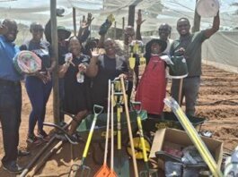 Makhushaneng Community Garden beneficiaries receive their gardening equipment and seeds.