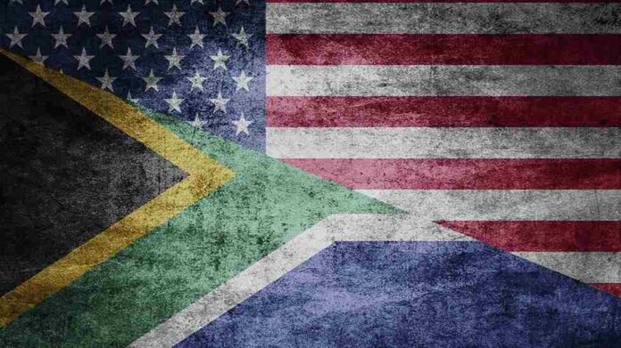 South Africa and US flags symbolising escalating trade tensions over 30% import tariffs on citrus, wine, and auto exports in 2025