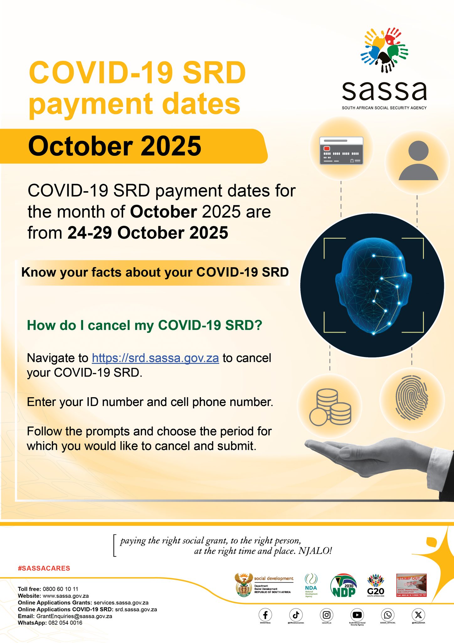 SASSA SRD Payment Dates Poster For October SASSA SRD payment dates poster for October