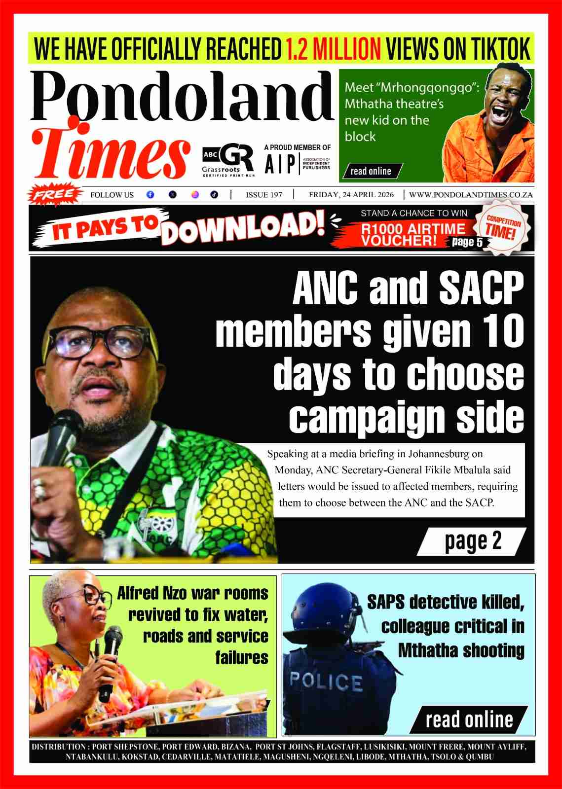 best newspaper front page in south africa - pondoland times - community newsapers issue 197