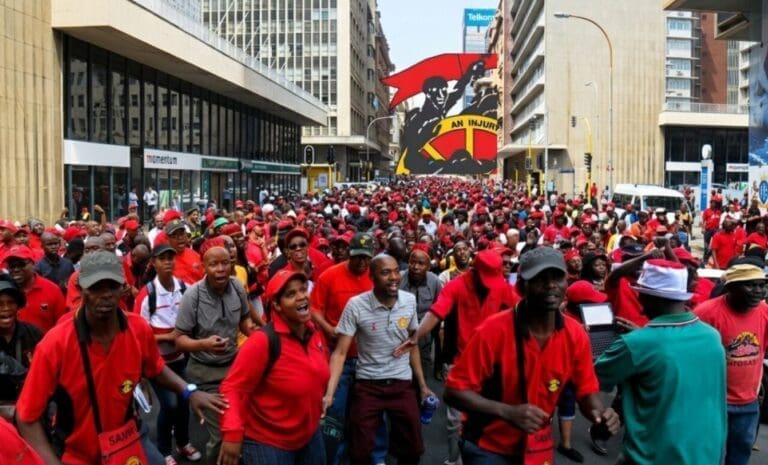 image of COSATU members during a protest on high unemployment